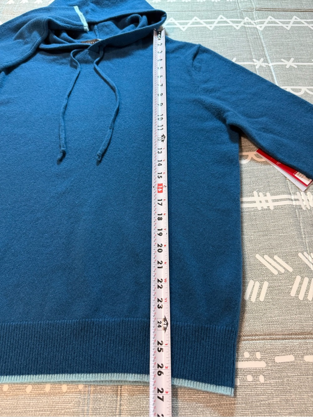 REDVANLY Quincy 100% Cashmere Hoodie Sweater in Sea size M - Picture 9 of 11